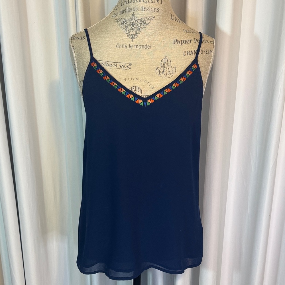 Navy Blue Embroidered Women's Top